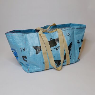 Bag 'CARGO BAG' - upcycled fish feed bags - #fish light blue