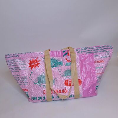 Bag 'CARGO BAG' - upcycled fish feed bags - #fish pink and white checkered