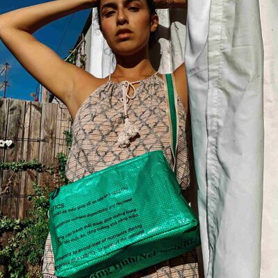 Bag 'CROSS BODY' - upcycled fish feed bags - #fish Green-til