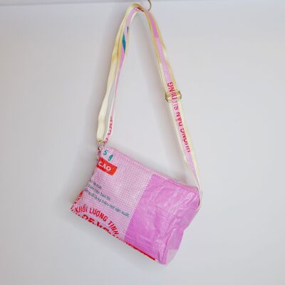 Bag 'CROSS BODY' - upcycled fish feed bags - #fish pink and white checkered