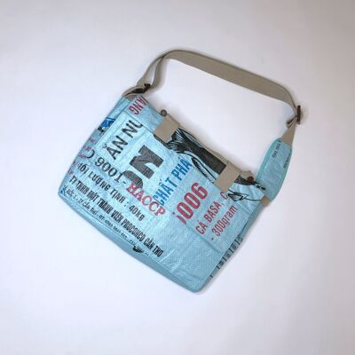 Bag 'MESSENGER BAG' - upcycled fish feed bags - #fish light blue