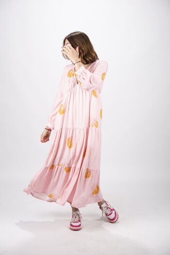 Robe longue bohème imprimé  palmier rose Made in France