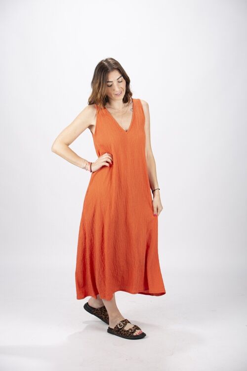 Robe à bretelle large fluide orange Made In France