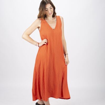 Dress with large fluid orange straps Made In France