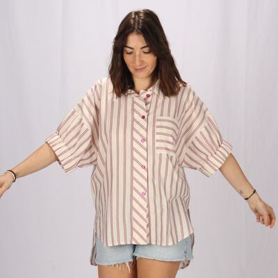 Camicia ampia in cotone con righe rosa Made in France