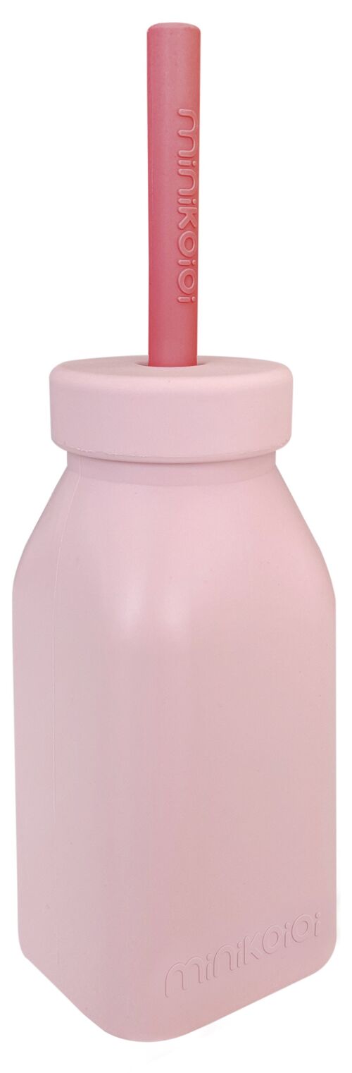 BOTELLA CON PAJITA ROSA CREPE/ ROSADO