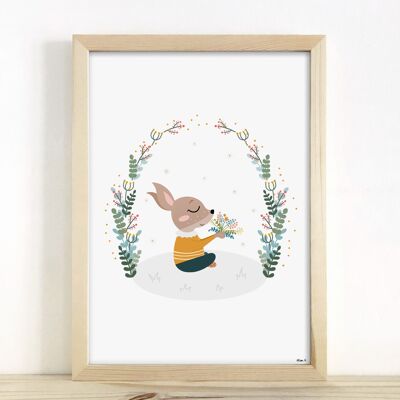 Affiche enfant - "Lapin fleurs couronne végétale" A5