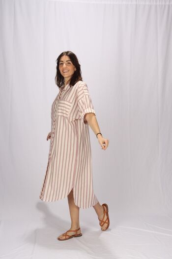 Robe longue été à rayure rose en coton Made in France 3