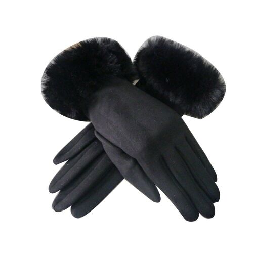 Faux Suede Gloves with Faux Fur Cuffs