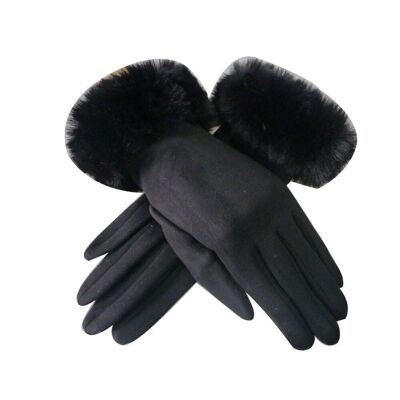 Faux Suede Gloves with Faux Fur Cuffs