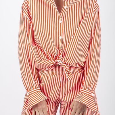 Straight shirt with orange stripes in cotton poplin Made in France