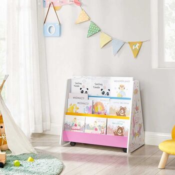 Kinderboekenplank wit, blauw, roze, geel en zwart 3