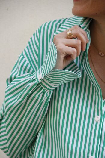 Chemise à rayure verte en popeline de coton Made in France 4
