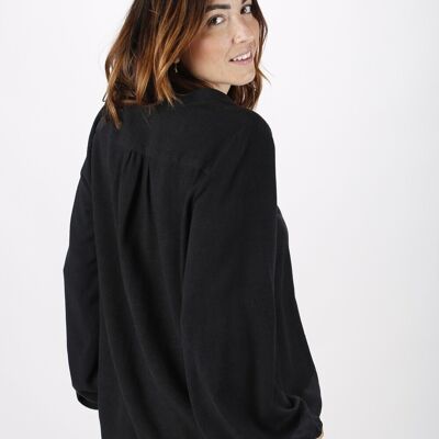 Blusa fluida in lino nero con maniche lunghe Made in France