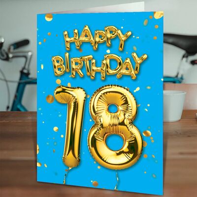 18th Birthday Balloon Card Blue