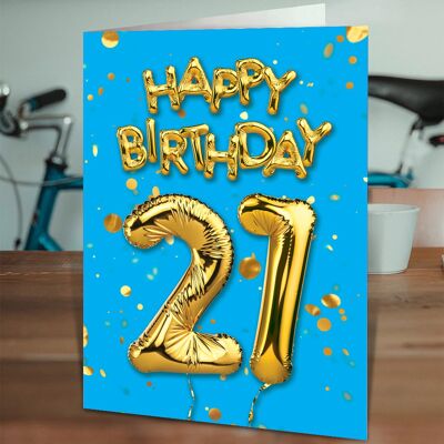 21st Birthday Balloon Card Blue