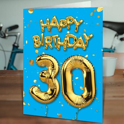 30th Birthday Balloon Card Blue