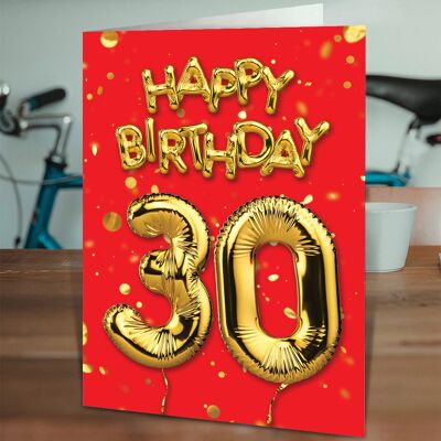 30th Birthday Balloon Card Red