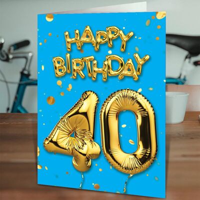 40th Birthday Balloon Card Blue