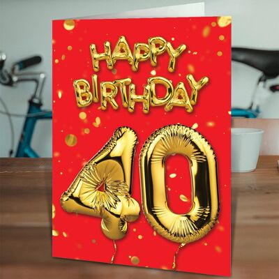 40th Birthday Balloon Card Red