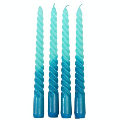 Bougies spirales dip-dye (ensemble de 4) - Bleu