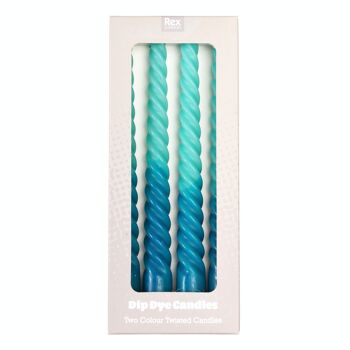 Bougies spirales dip-dye (ensemble de 4) - Bleu 2