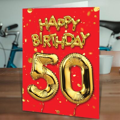 50th Birthday Balloon Card Red