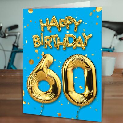 60th Birthday Balloon Card Blue