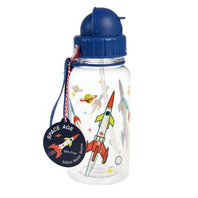Botella de agua infantil con pajita 500ml - Space Age transparente
