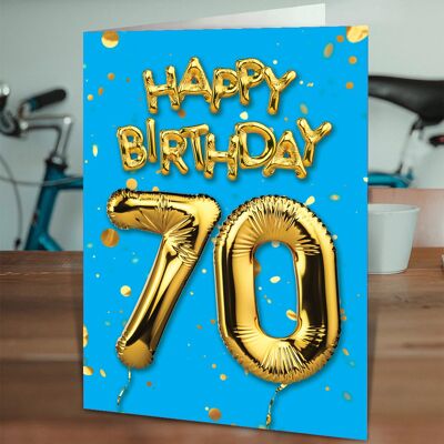 70th Birthday Balloon Card Blue