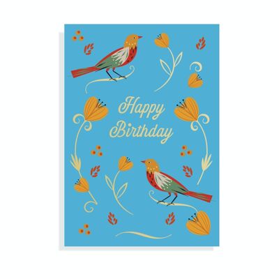 Carte d'anniversaire - Oiseaux fleuris