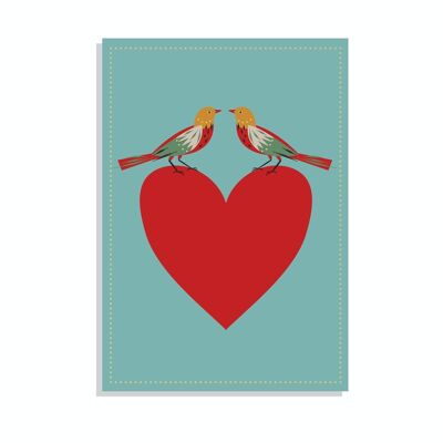 Carte de voeux - Oiseaux et coeur