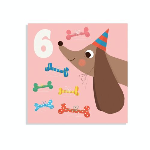 Birthday card - Dog and bones 'six'