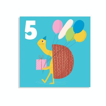 Carte d'anniversaire - Tortue 'cinq'