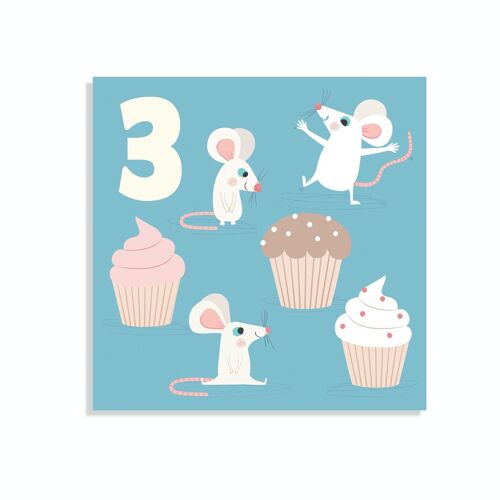 Birthday card - Mouse 'three'