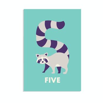 Carte d'anniversaire - Racoon 'cinq'