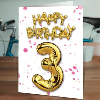 3 Balloon Pink - 3rd Birthday Card
