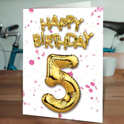 5 Balloon Pink - 5th Birthday Card