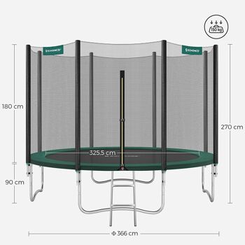 Trampoline 366 cm vert-zwart 10