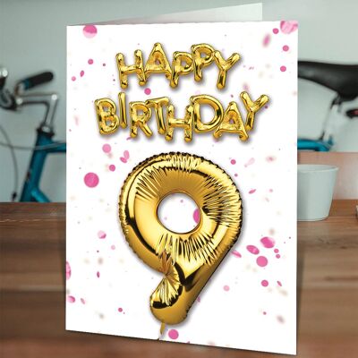 9 Balloon pink - 9th Birthday Card