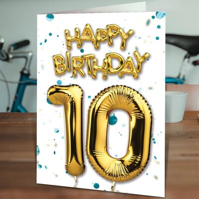 10 Balloon blue - 10th Birthday Card