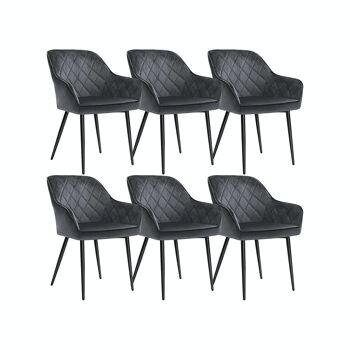 Set van 6 grijs fluwelen eetkamerstoelen 2