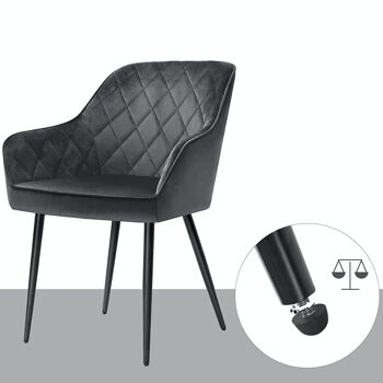 Set van 6 grijs fluwelen eetkamerstoelen 7