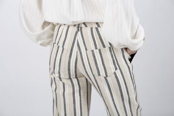Pantalon à rayure beige et noir en coton coupe droite Made in France 3