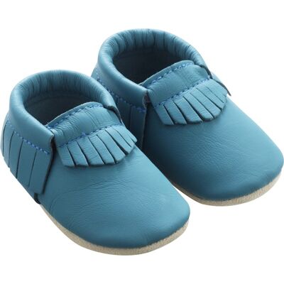 Chaussons cuir souple Franges bleu canard