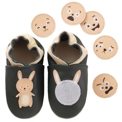 Chaussons cuir souple émotions lapin