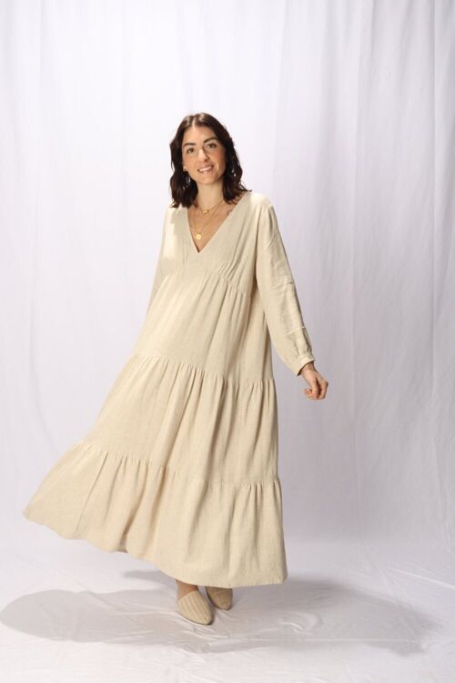 Robe longue bohème en lin beige Made in France