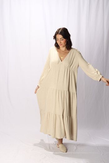 Robe longue bohème en lin beige Made in France 2