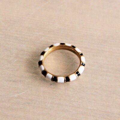 Stainless steel statement ring black/white/gold