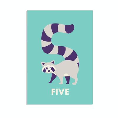 Birthday card - Racoon 'five'